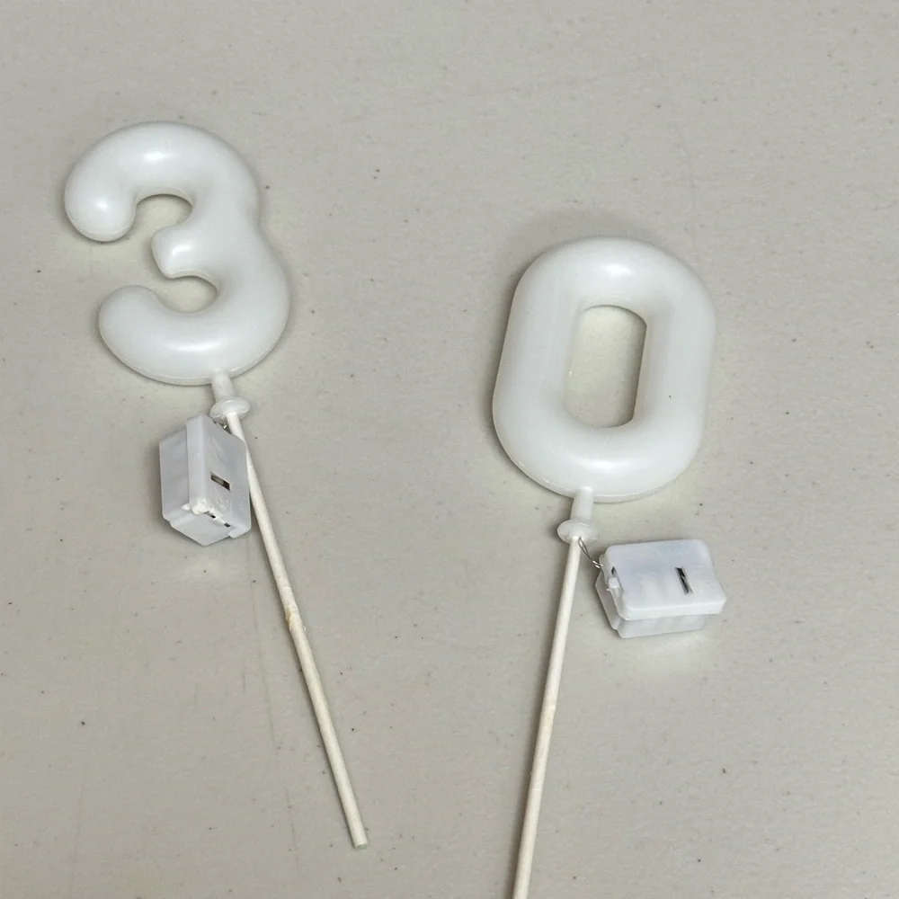 LED lights numbers multicolored 3 and 0 for cake topper